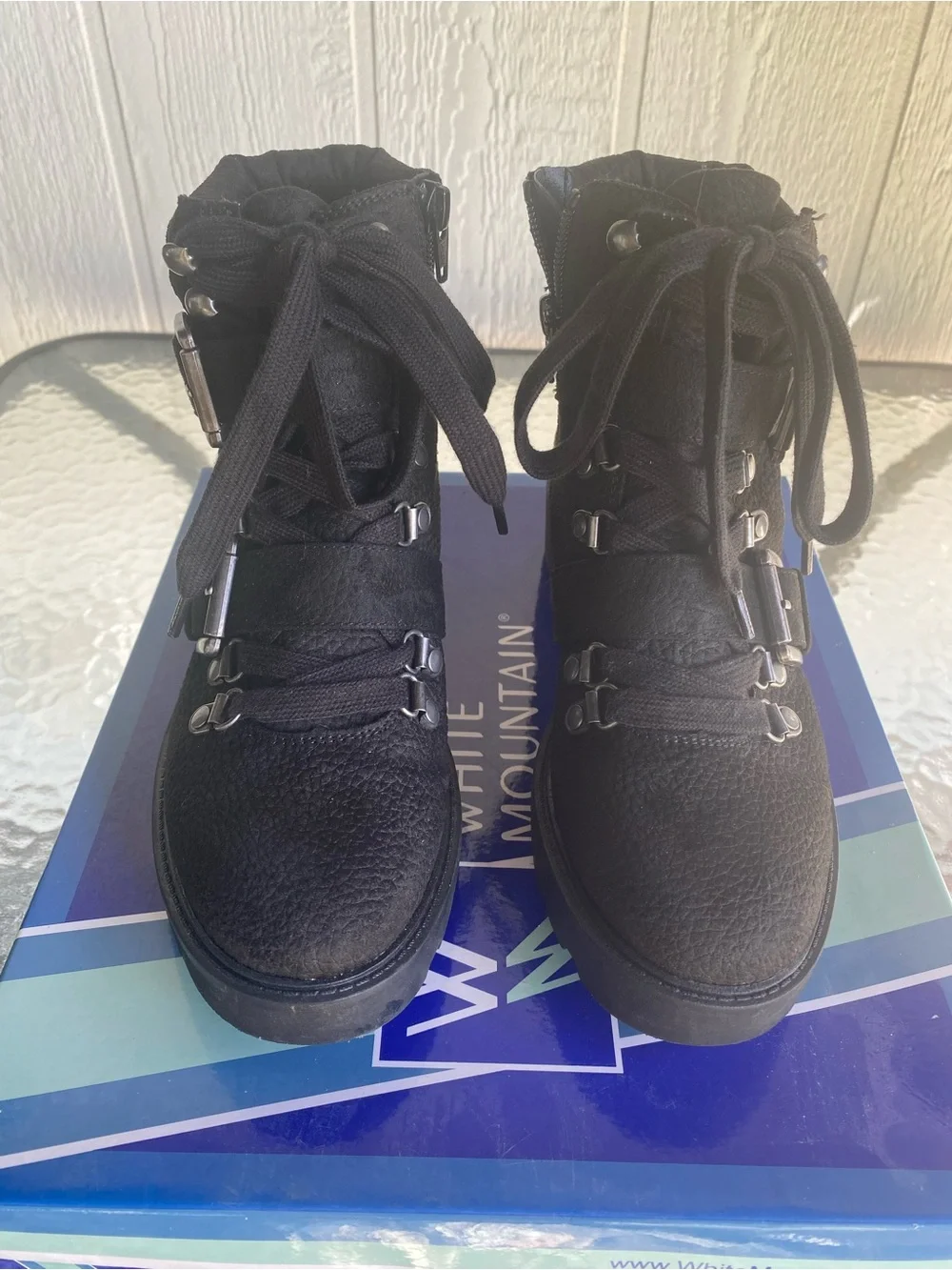 White Mountain Black Lace-Up Lug Sole Ankle Boot